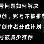 视频号【开不了原创，开不了创作者分成计划，账号被减少推荐，账号不被推荐】如何解决
