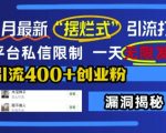 “12月最新“摆烂式”引流打法，突破平台私信限制，一天无限发私信，单天引流400+创业粉”