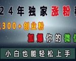 “2024年独家涨粉秘籍，日引流300+创业粉，加爆你的微信好友，小白也能轻松上手”