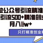 “利用AI矩阵做公众号引流精准创业粉，单日引流500+精准创业粉，月入过w【揭秘】”