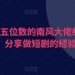 “日入五位数的南风大佬给大家分享做短剧的经验”