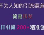 “不为人知的引流渠道，流量揭秘，实测单日引流200+精准创业粉【揭秘】”