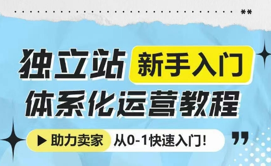 “独立站新手入门体系化运营教程，助力独立站卖家从0-1快速入门!”