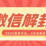 “微信解封2025最新方法，3天必解封，自用售卖均可，一单就是大几百”