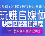 “0基础+0门槛+短视频运营课程，玩赚自媒体快速吸粉变现课程，一对一教玩转抖音吸粉爆粉”